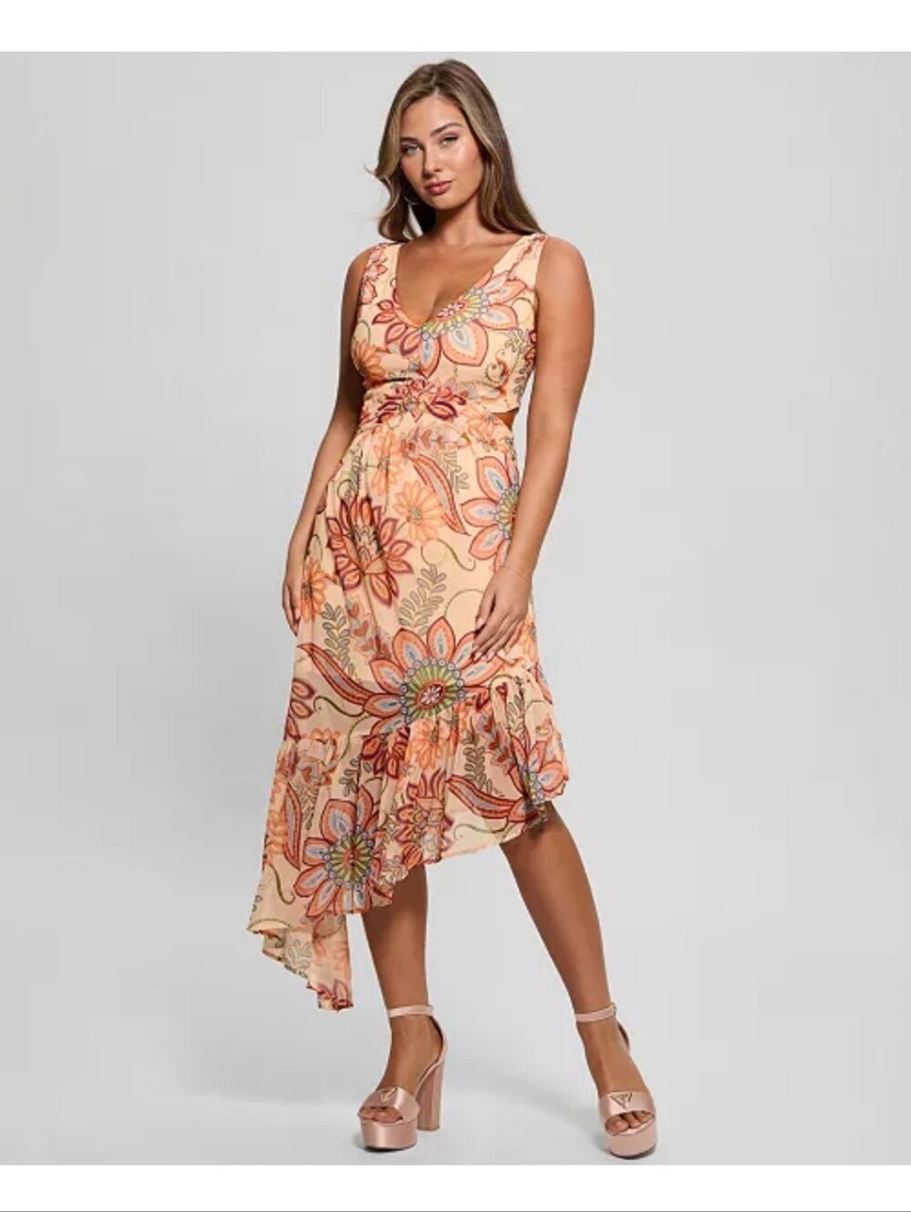 GUESS Sabrina Dress Size 10 NWT $158 Southwest Jacobean Floral Asymmetrical